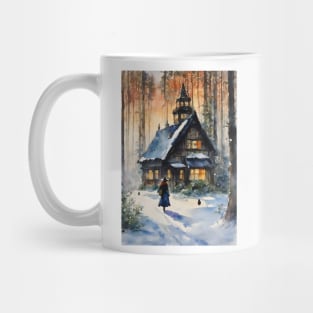 The Return Home ~ A Witch Walks Through The Forest in Winter Home to Her Cottage Mug